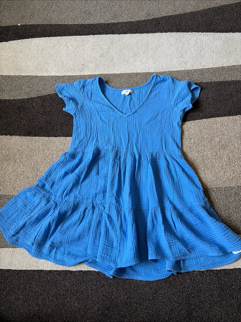 Rip Curl Large Blue Short Sleeve Waffle knit 100% Cotton Mini Dress
